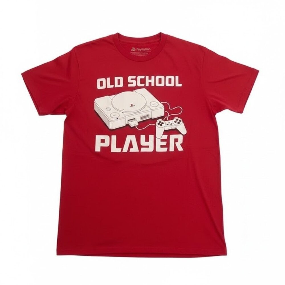 PlayStation "Old School Player" Retro Graphic T-Shirt - Red - Men's Large - PS1
